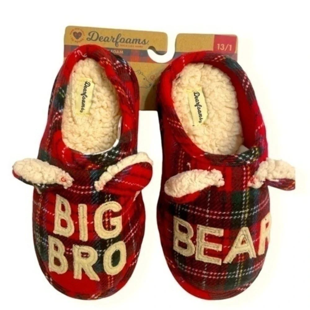 Dearforms memory foam Red Plaid Slippers machine washable fire brick US 13-1
